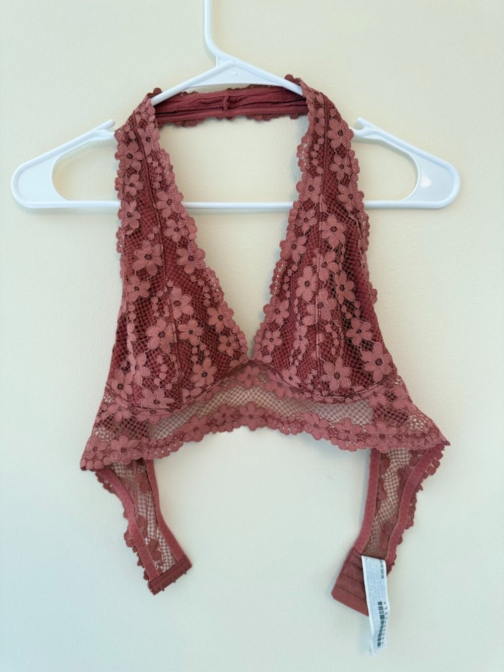 Forever 21 Dusty Rose Floral Lace Halter Bralette Adjustable Lingerie Top Large